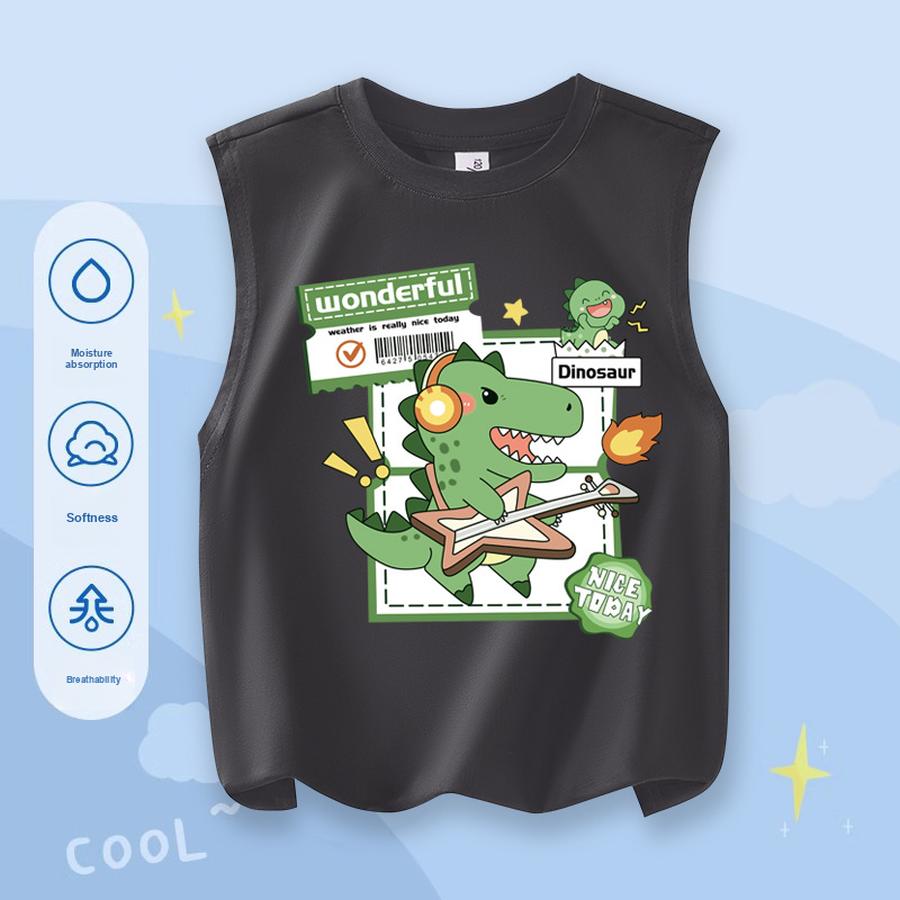 

Boys Summer Thin Printed T-Shirt, Kids Sleeveless Top, Large Sizes 100cm