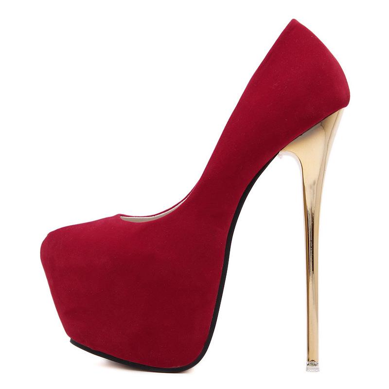 Tacones Altos de Plataforma de Gamuza con Tacón Fino de 16 cm, Tallas 41-45, Zapatos Femeninos de Boca Baja para Discoteca