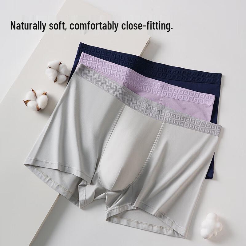 MIIOW Men's Luxury Long-Staple Cotton Silk Antibacterial Boxer Briefs 3-Pack