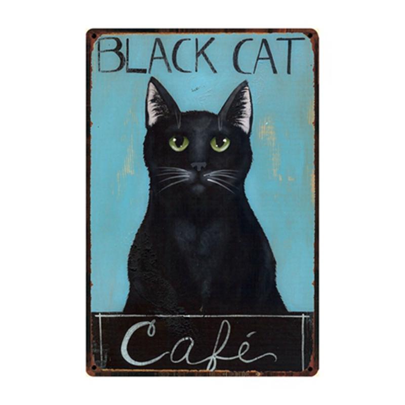 

[ Kelly66 ]Black Cat Cafe Metal Sign Tin Poster Home Decor Bar Wall Art Painting 20*30 CM Size y-2159