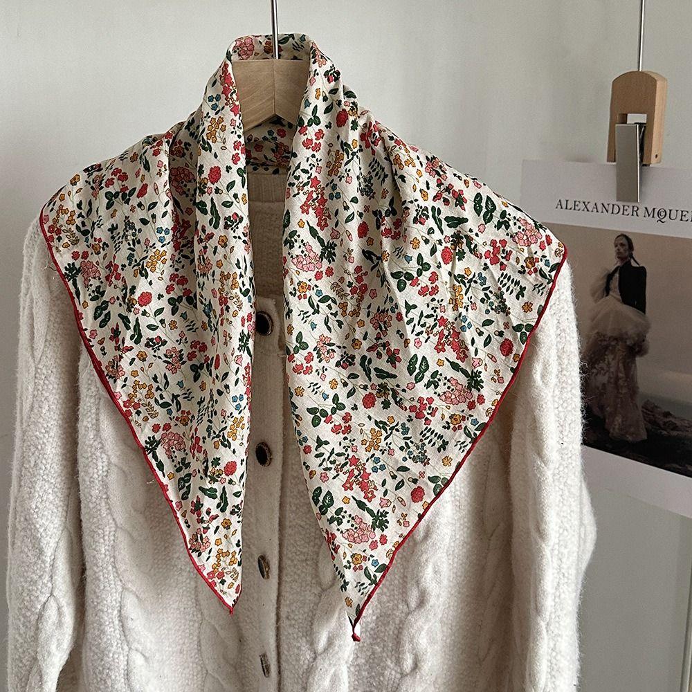 Thin Floral Print Silk Scarf Flower Square Handkerchief All-match Printed Scarves Outdoor