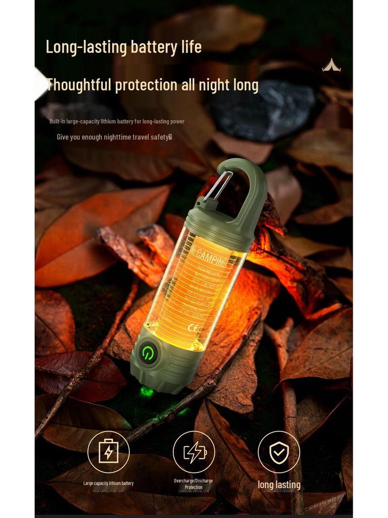 LED Camping Lantern with Three-Color Modes, Type-C Charging, Emergency Flashlight, and Atmosphere Light