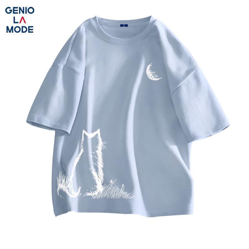 GENIOLAMODE Men s Cat Print Loose-Fit Cotton T-Shirt S