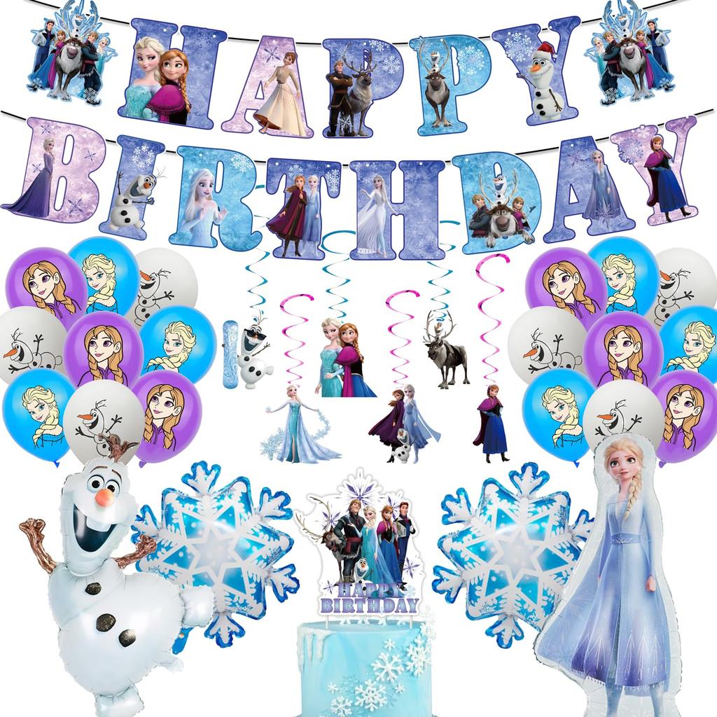 BCIIG Frozen Birthday Decoration Set, Character Birthday Decorations, Birthday Balloons, Happy Birthday Garland, Banner, Aluminum Balloons, Birthday