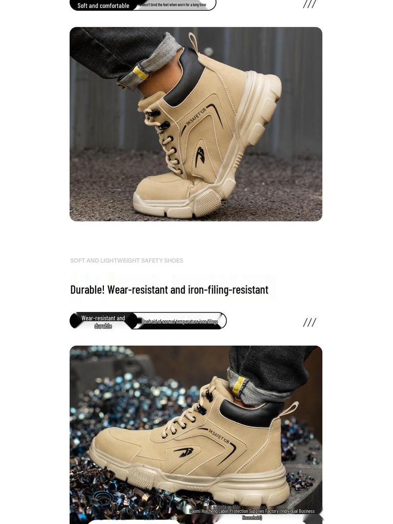 Temu High-Top Anti-Smash, Anti-Puncture, Wear-Resistant Men's Work Boots - Lightweight, Comfortable, Optional Cotton Lining