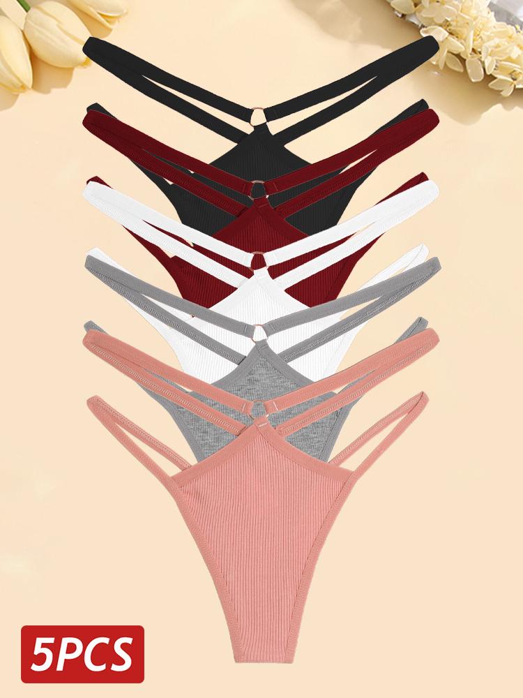

FINETOO 5 шт./компл. женские хлопковые трусики сексуальные ажурные стринги женское дышащее нижнее белье металлическое кольцо стринги нижнее белье эластичное с низкой посадкой S&5pcs