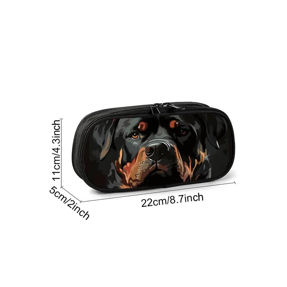 Hot Sales Dog Rottweiler Print Layered 3D Cartoon Fabric Pencil Case & Pen Bag Best Gift for Boys/Girls School & Office Use