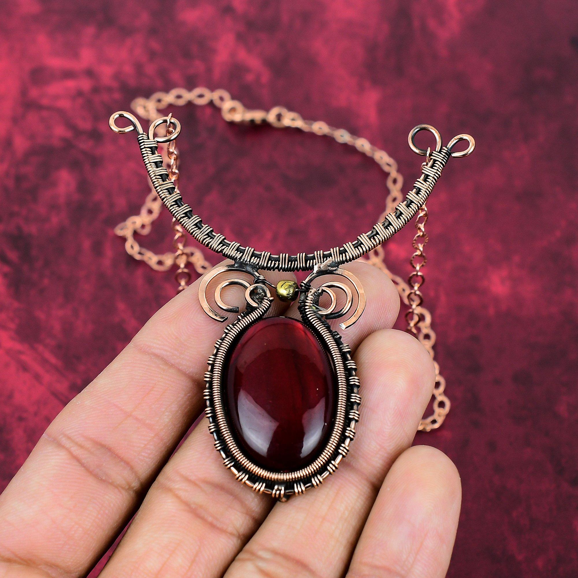 

Red Fire Labradorite Gemstone Necklace Copper Wire Wrapped Necklace Adjustable Chain Necklace Handmade Necklace Copper Jewelry Gifts For Her Adjustable