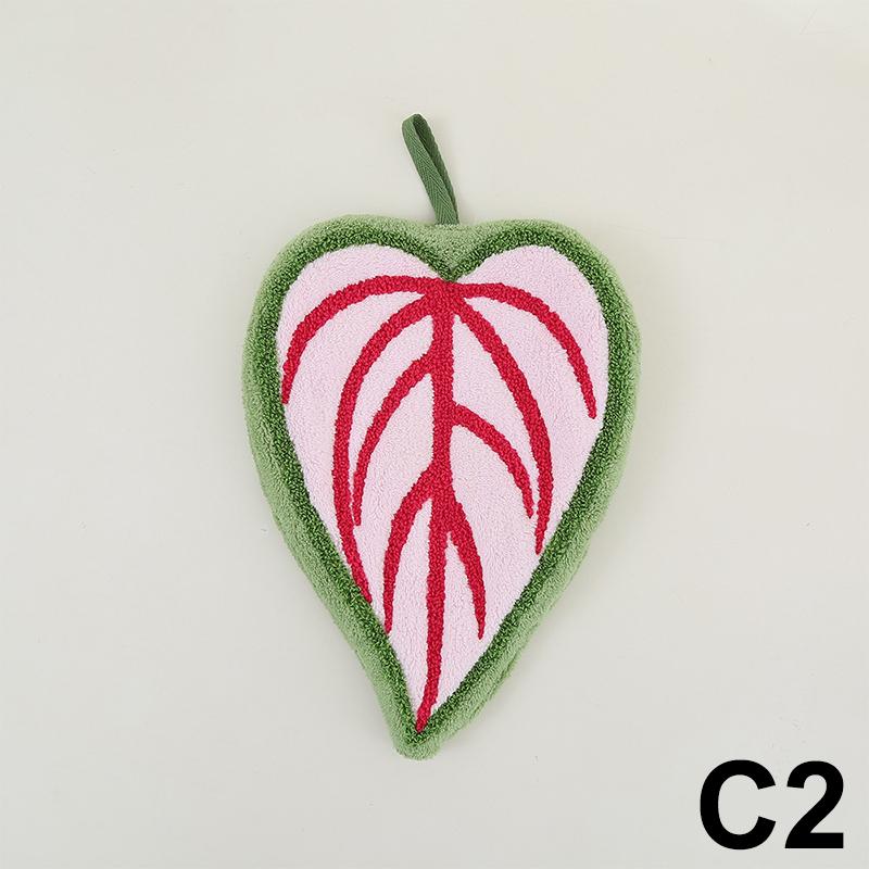Leaf-Shaped Hanging Hand Towel Soft Coral Fleece Tea Towels Super Absorbent Bath & Kitchen Towel Decorative Towels Home Decor