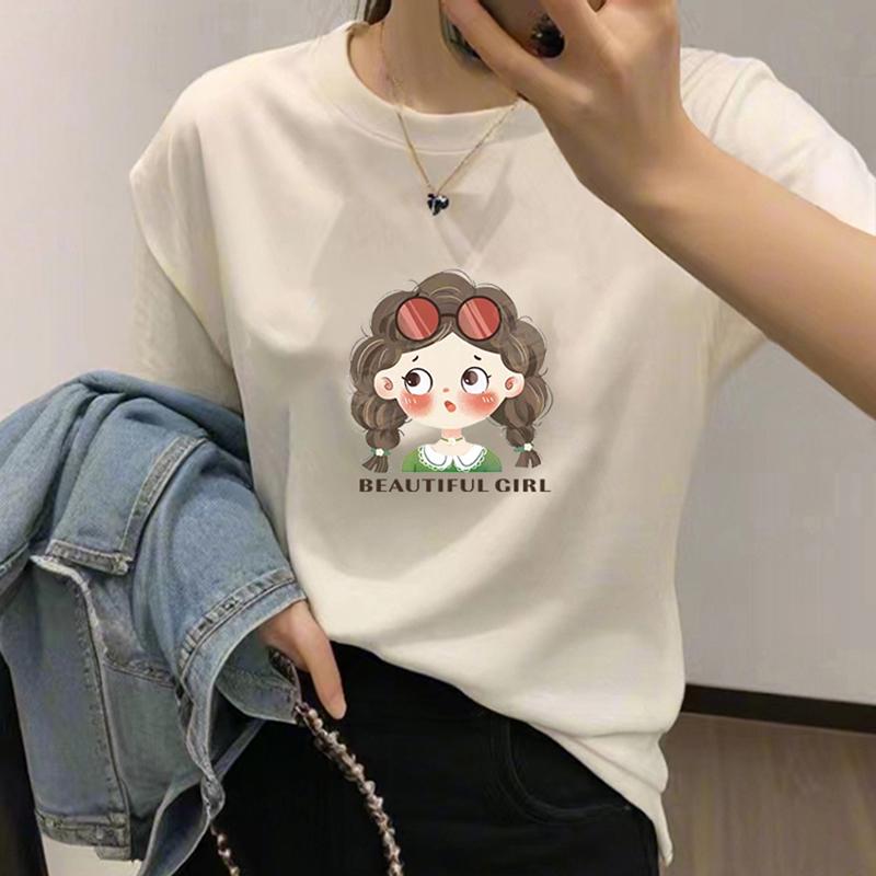 

2025 Женская футболка в европейском стиле свободного кроя из чистого хлопка, белая, с круглым вырезом и короткими рукавами Medium