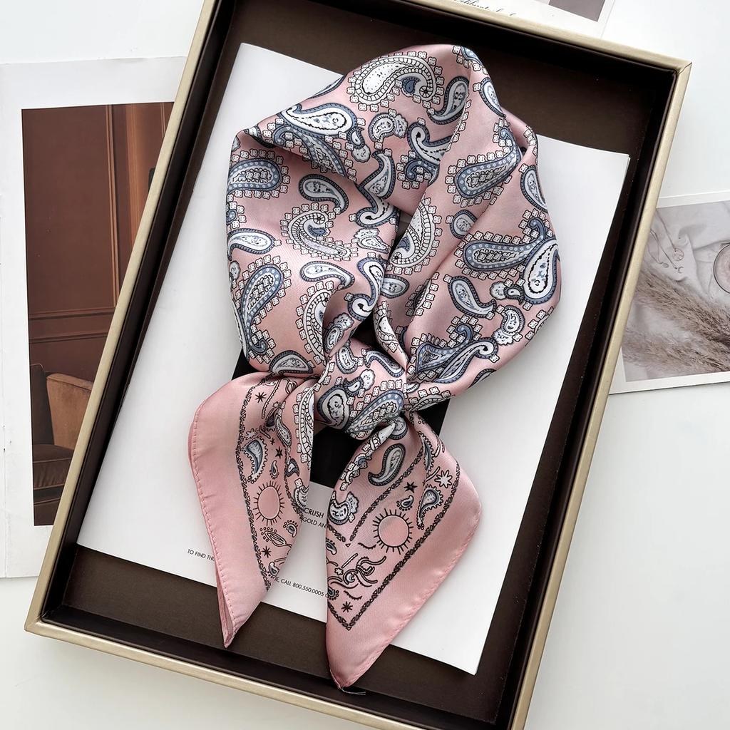 New Elegant Orchid Print Shawl Square Scarf for Women Soft Satin Neckerchief Female Hair Bands Ribbon Headband Bandana