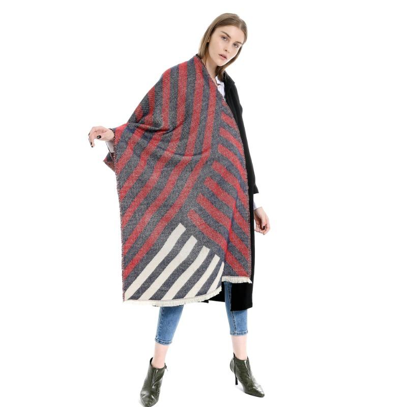 Women S Striped Imitation Cashmere Warm Winter Scarf