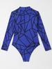 2024 Geometric Print Long Sleeve One-Piece Swimsuit for Women