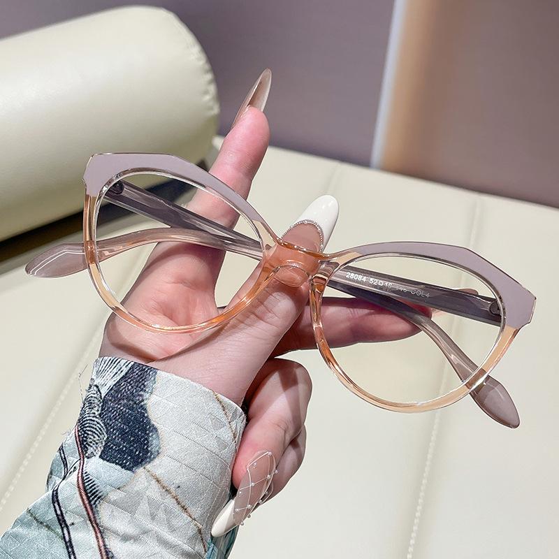 Color matching cat eye flat mirror new anti-blue light retro fashionable contrasting glasses frame can be equipped with myopia glasses frame