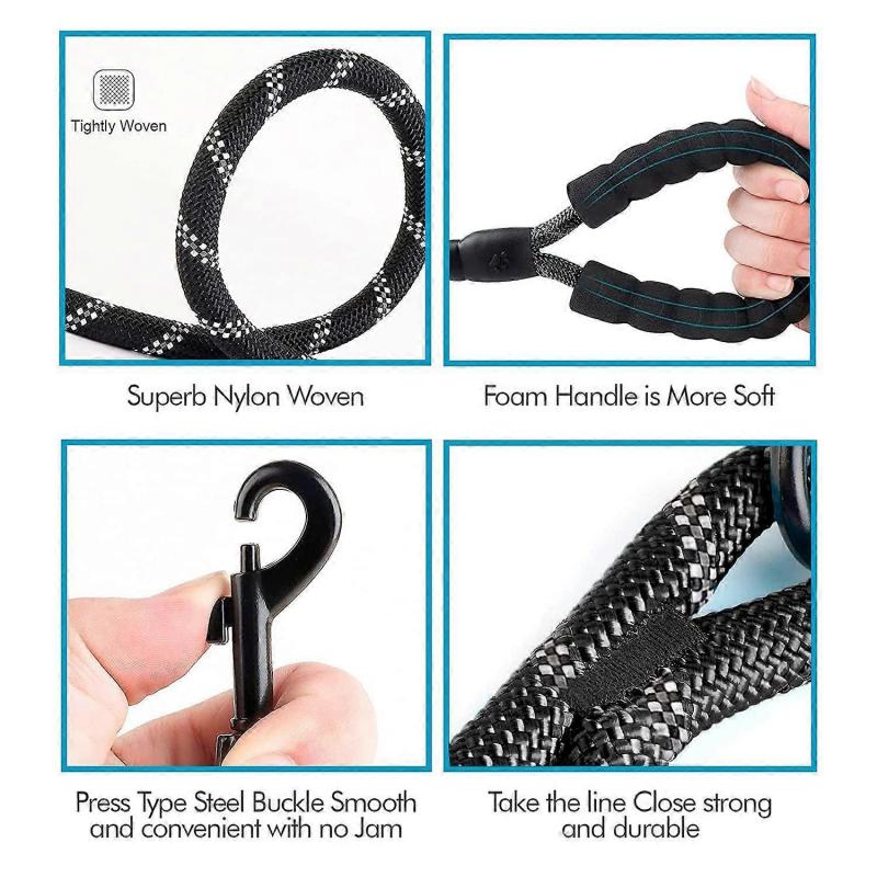 Dog Leash, Dog Training Leash, Padded, Soft Handle, Rope for Puppies and Small, Medium and Large Dogs, 1.2 and 1.5 and 2 Meters, Black