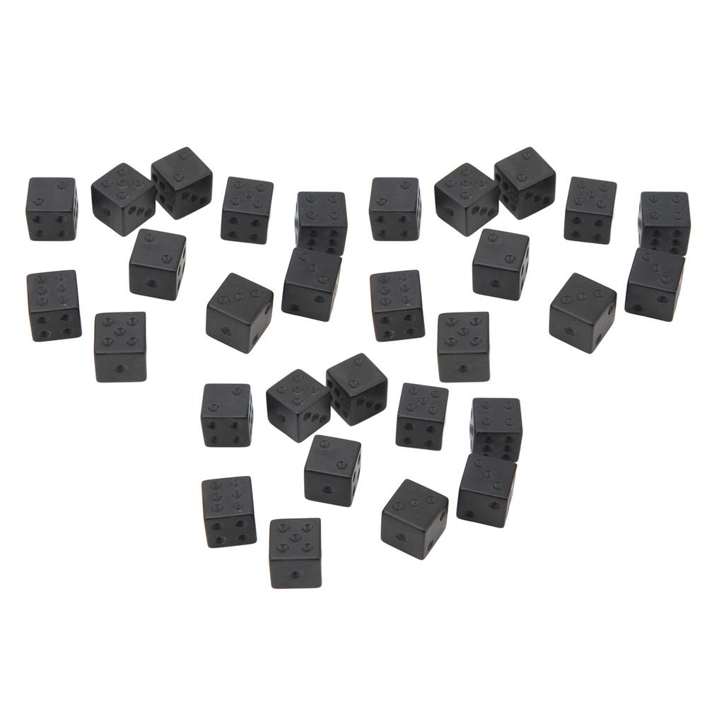 30Pcs Hexahedral Dice Right Angle Pure Black Plastic for Classroom Board Game Party Favor Fun