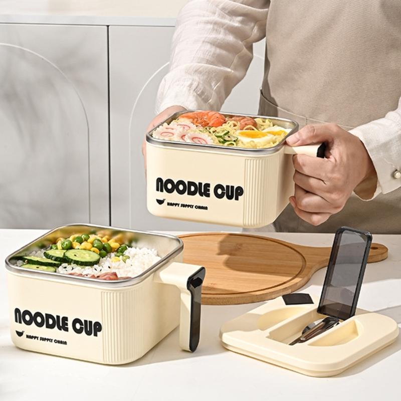 Square Noodles Container with Drain Holes Dishwasher Safe Stainless Ramen Bowl Kitchen Dining Accessory