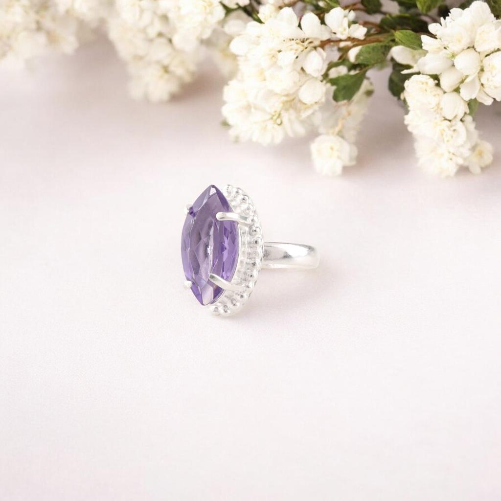 Purple Iolite Gemstone 925 Sterling Silver Handcrafted Jewelry Engagement Ring RR-64-3