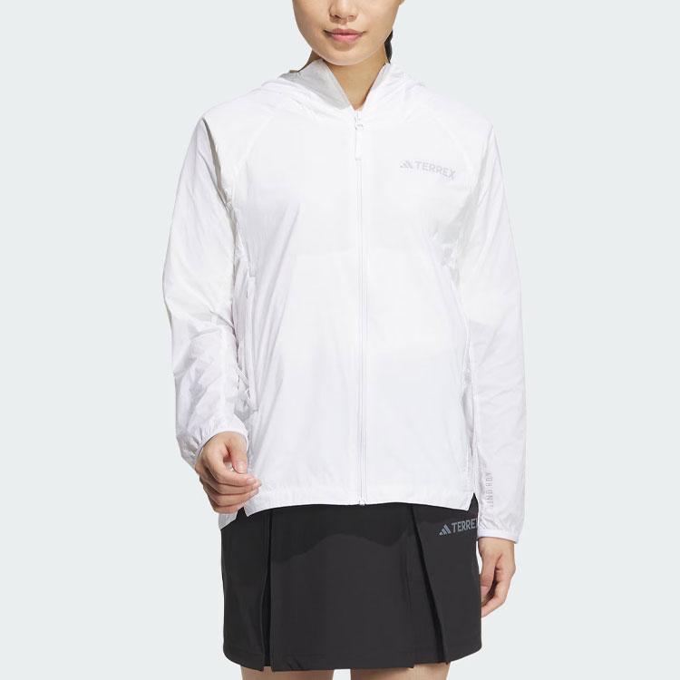 adidas Unifarbene Logo Outdoor UPF50+ Sportliche Kapuzen-Hautjacke Atmungsaktiver Sonnenschutz Damenjacken Weiß IS0279