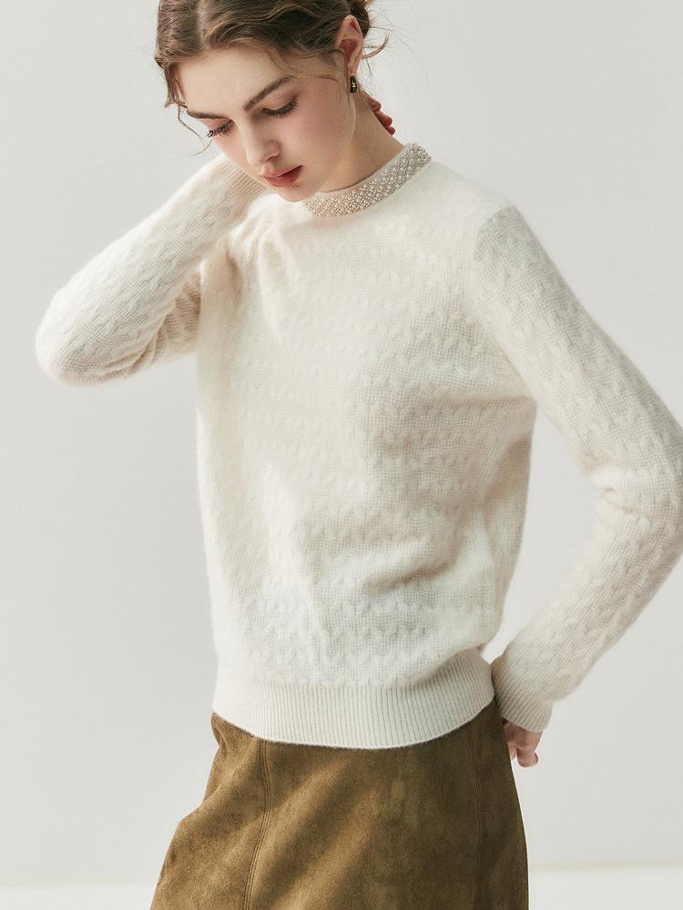 RX|2025 Light Luxury Cashmere Sweater: Women's Diamond Jacquard Round Neck Knitwear