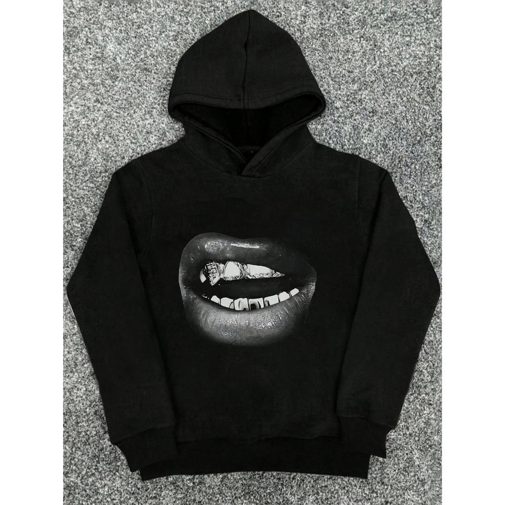 Vingate Edgy Black Hoodie Skull Print Hoodie MenClothing Harajuku Vintage High Street Hoodies Unisex Casual Sweatshirt Tops