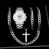 Watch Four-Piece Men'S Accessories Watch Necklace Bracelet Cross Necklace