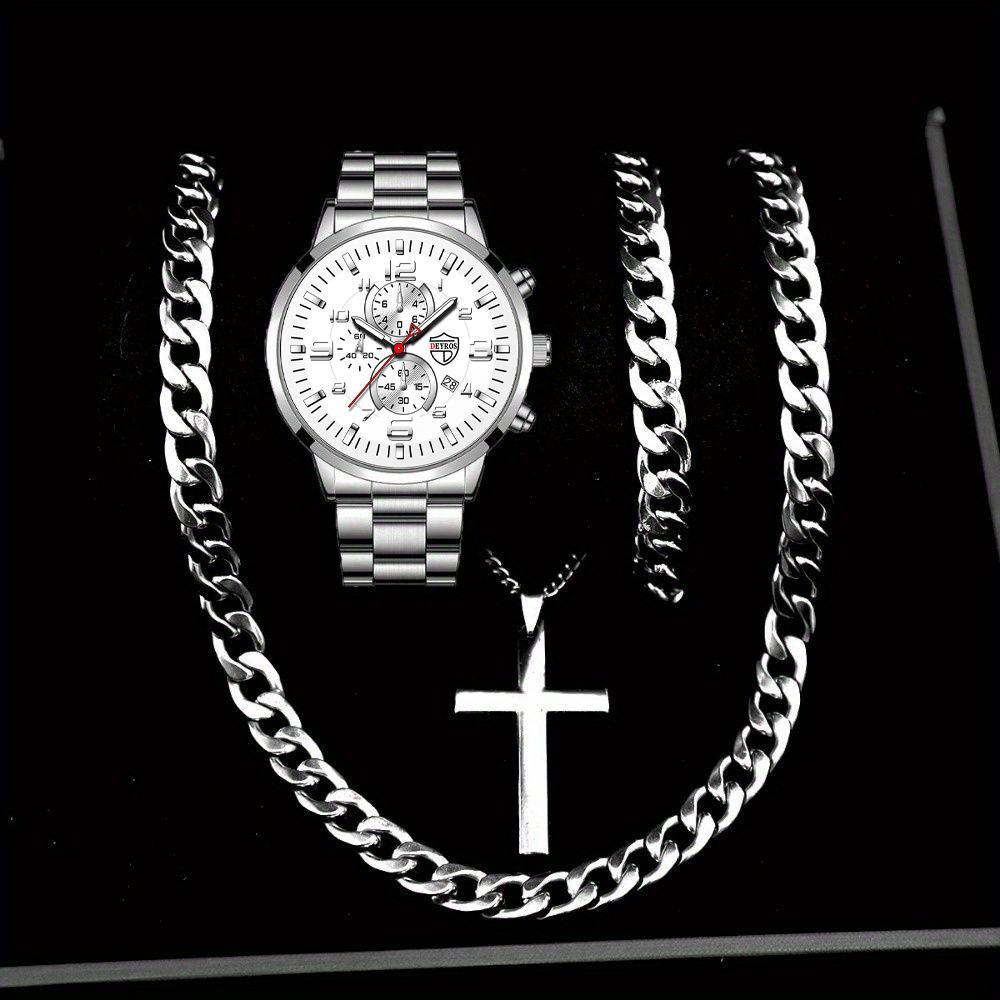 Watch Four-Piece Men'S Accessories Watch Necklace Bracelet Cross Necklace