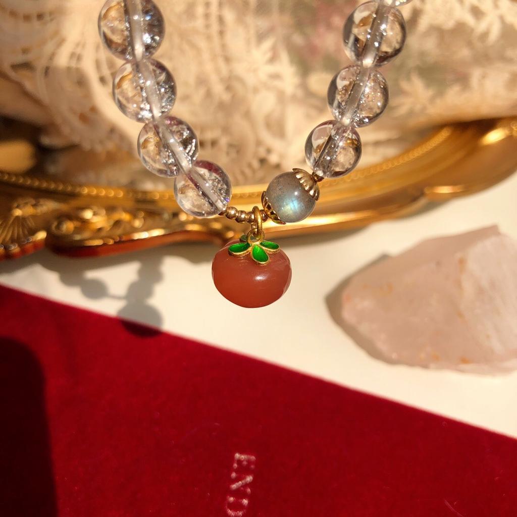 New Himalayan White Crystal Bracelet with Gray Moonstone, a Valentine's Day Gift for Girlfriend, with Pearls
