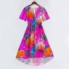 Vestido Casual de Mujer con Cuello en V de Manga Corta, Estampado Floral Vintage, Largo hasta la Rodilla, Ligero para Verano, con Falda Acampanada y Corte Relajado