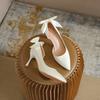 New Side Empty High Heels Women's Thin Heels Satin White Light Mouth Versatile Single Shoes Size