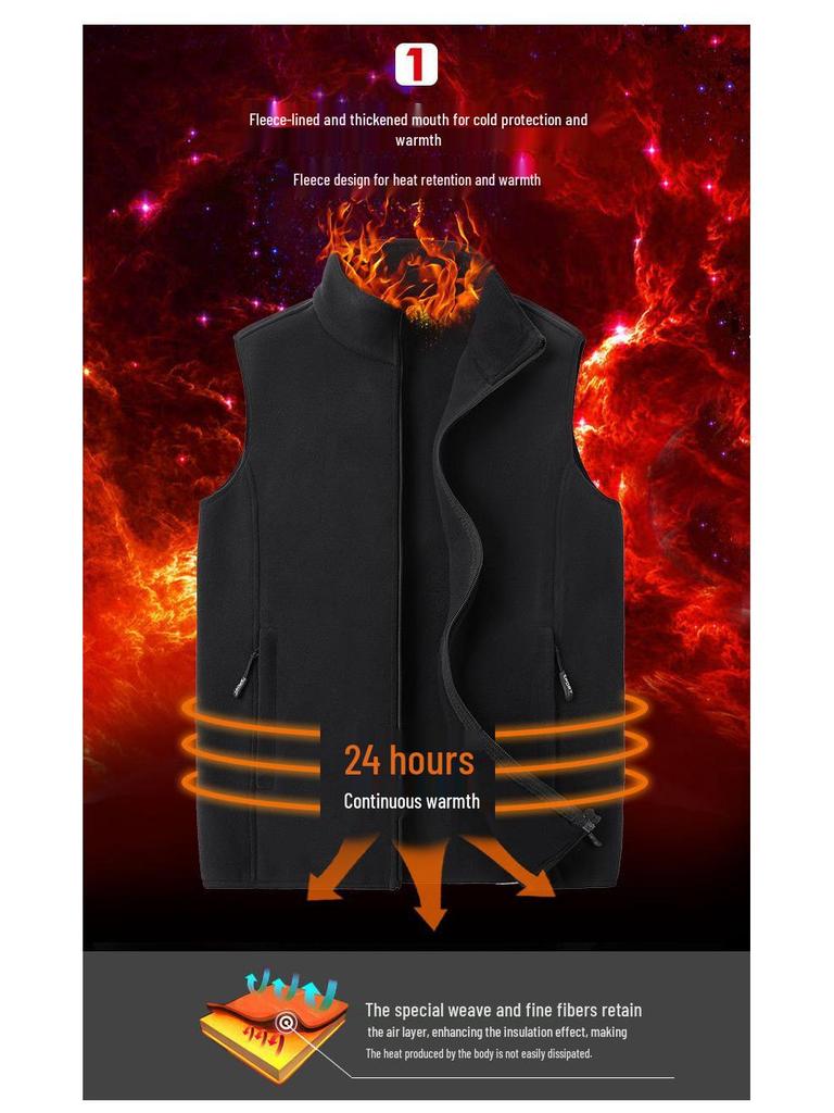 Men's Plus Size Fleece Vest - Sleeveless Outdoor Jacket for Spring & Autumn