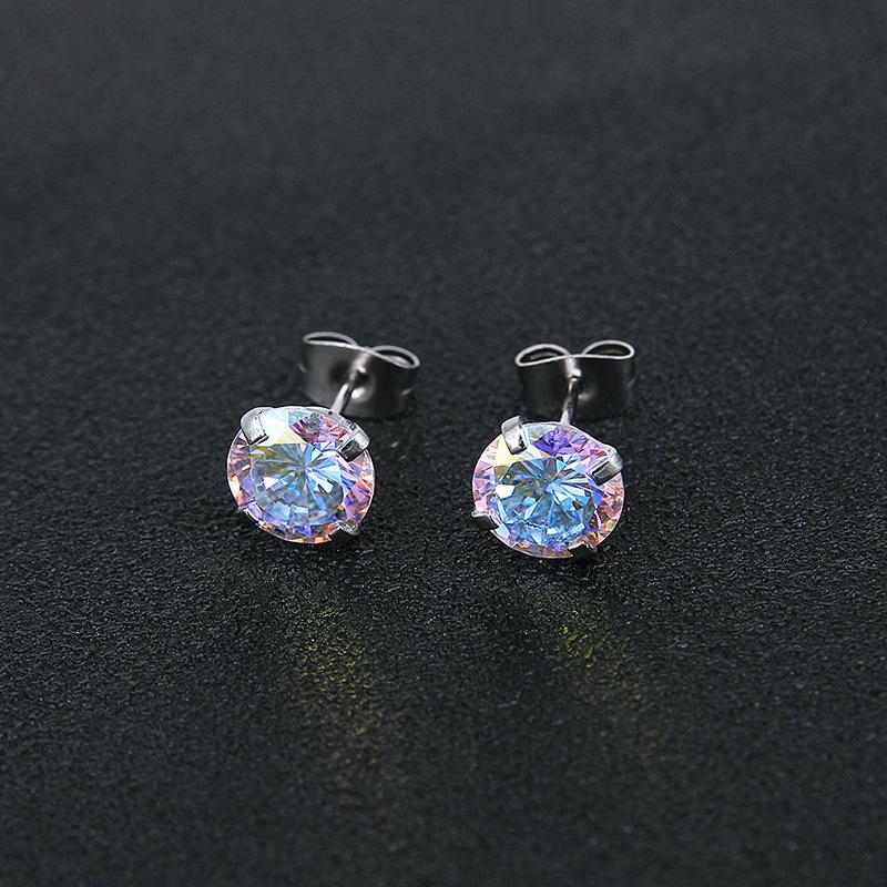 Personalized Colorful Zirconia Cochlea Stud Earrings, European & American Round Stainless Steel Cartilage Piercing Jewelry.