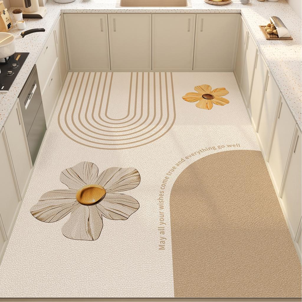 Kitchen Floor Mat Waterproof Non-slip Oil-proof Stain-resistant PVC Leather Rug Easy To Clean Home Carpet Alfombra