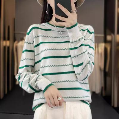 Striped Long Sleeve Sweater Women's Round Neck Autumn and Winter Knitwear