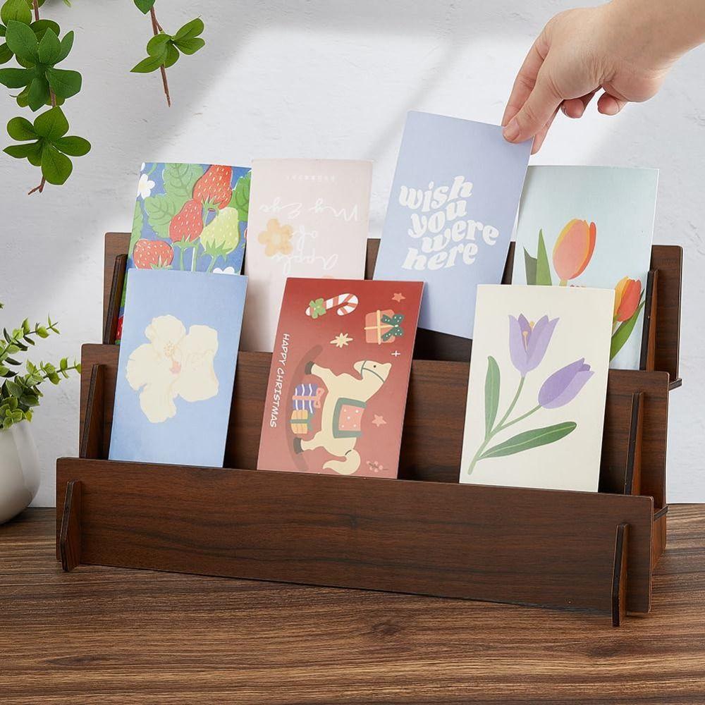 2/3/4 Tiers Greeting Card Display Stand Wooden Vertical Design Jewelry Storage Rack Multi-Functional Space Saving