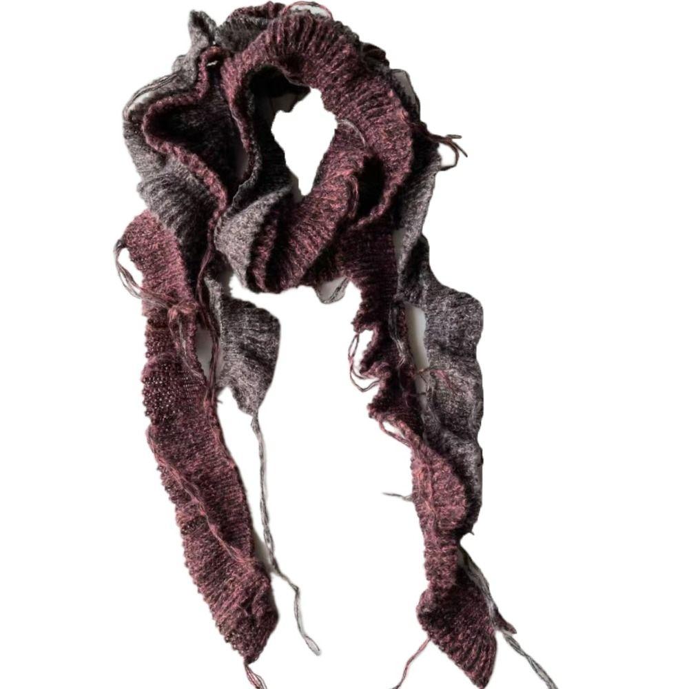 Solid Color Knitted Scarf Irregular Long Narrow Scarves All-match Ruffle Shawl  Streetwear