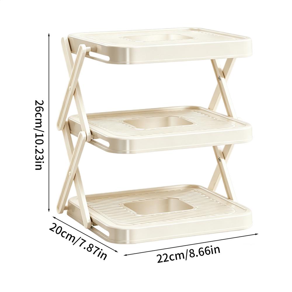 

Adjustable 3-layer Storage Rack Foldable Countertop Dish Tray Shelf Cup Cake Tower Stand Space Saving For Vegetables, Fruits білий