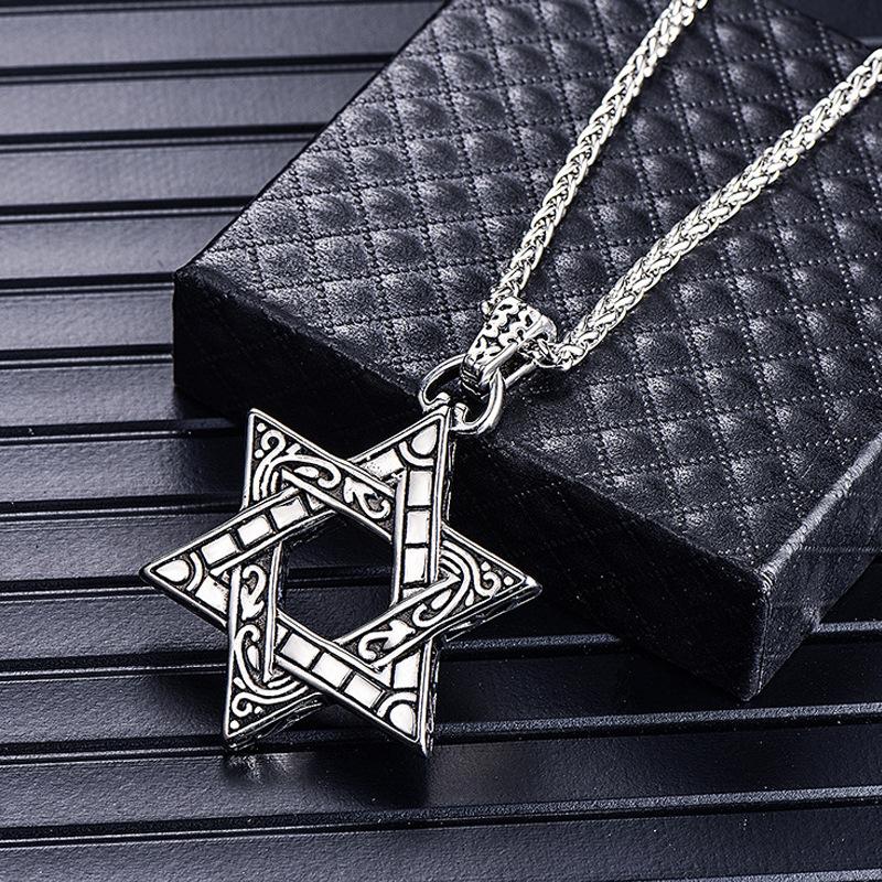Six-pointed Star Hip-hop Necklace Boys Pendant Trendy Pendant Trendy Brand Versatile Sweater Chain