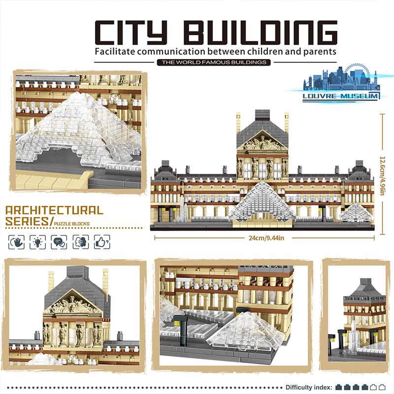 Non-Toxic 3377Pcs Louvre Model Building Blocks World Famous Attractions Architectural Model Bricks Desktop Decoration Kids Toys Gifts