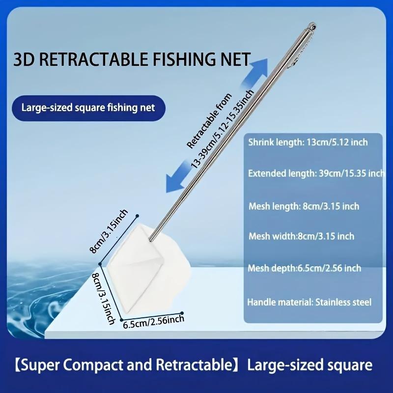3D Retractable Aquarium Fish Net - Stainless Steel Handle, Lightweight PE Mesh for Tropical Fish - Extendable Fishing Net for Aquariums