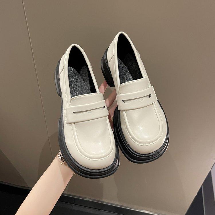 Summer autumn new leather shoes thick heel platform shoes women's casual versatile