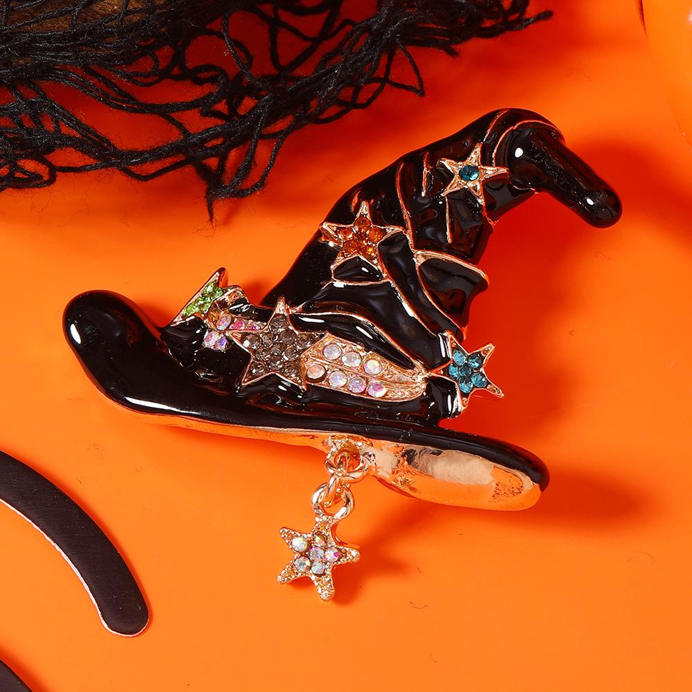 Halloween Witch on Broomstick Cartoon Brooch Pin