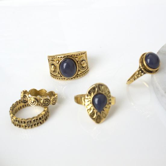 5Pcs/Set Bohemian Vintage Blue Stone Alloy Finger Ring Women Charming Jewelry