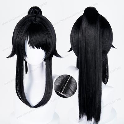 Perruque Synthétique Cosplay Ayano Aishi Femme Cheveux 53cm Queue de Cheval Noire Anime Perruques Résistantes à la Chaleur