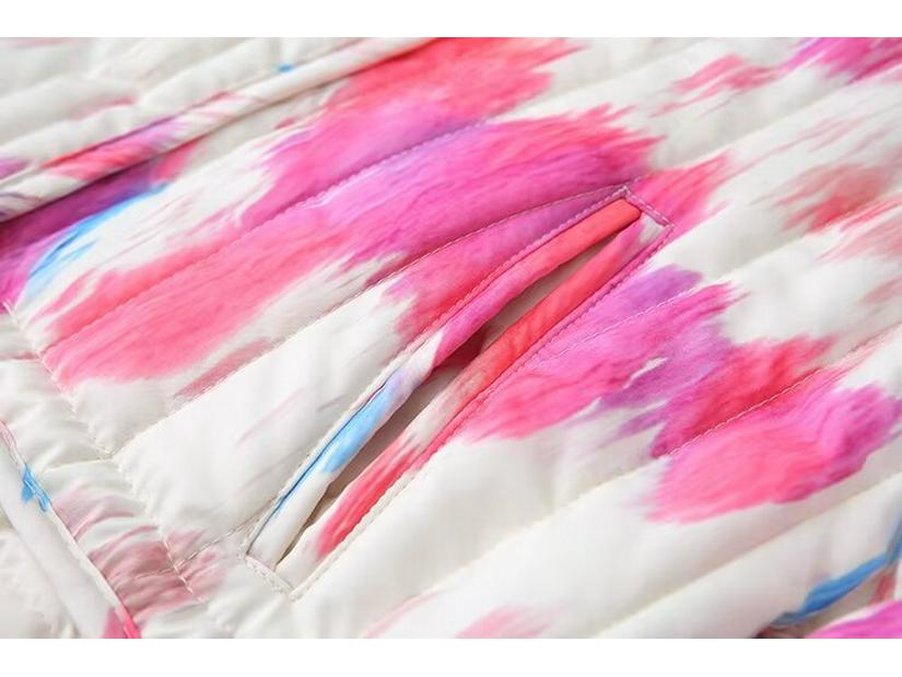 Geacă de iarnă pentru femei 2024, matlasată cu bumbac, cu imprimeu tie-dye - Palton casual la modă în stil european și american