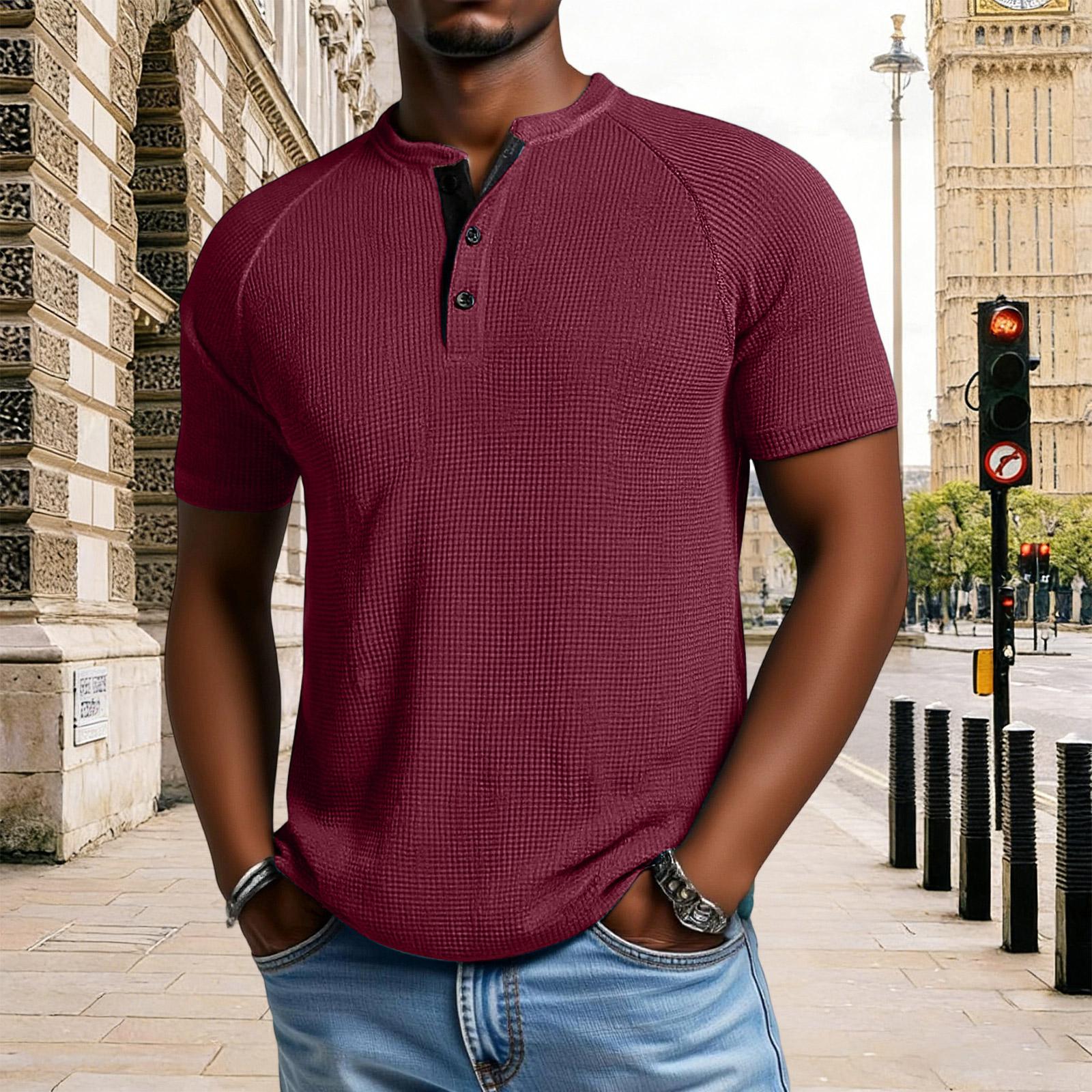 Мужской  Крутой  Парень  Спорт  На  Открытом  Воздухе  Досуг  V-образный вырез  Короткие рукава XL винный