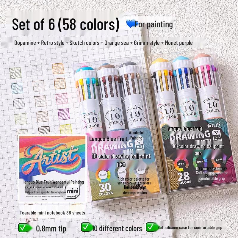 Blue Fruit Multi-Color Gel Pen Set - 30 High-Quality Stackable Press-Type Ballpoint Pens for Journaling