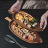 Japanese Light Luxury Wooden Tray Afternoon Tea Dim Sum Snack Sushi Plate Leaf Shaped Dinner Plate Acacia Wood Tea Plate