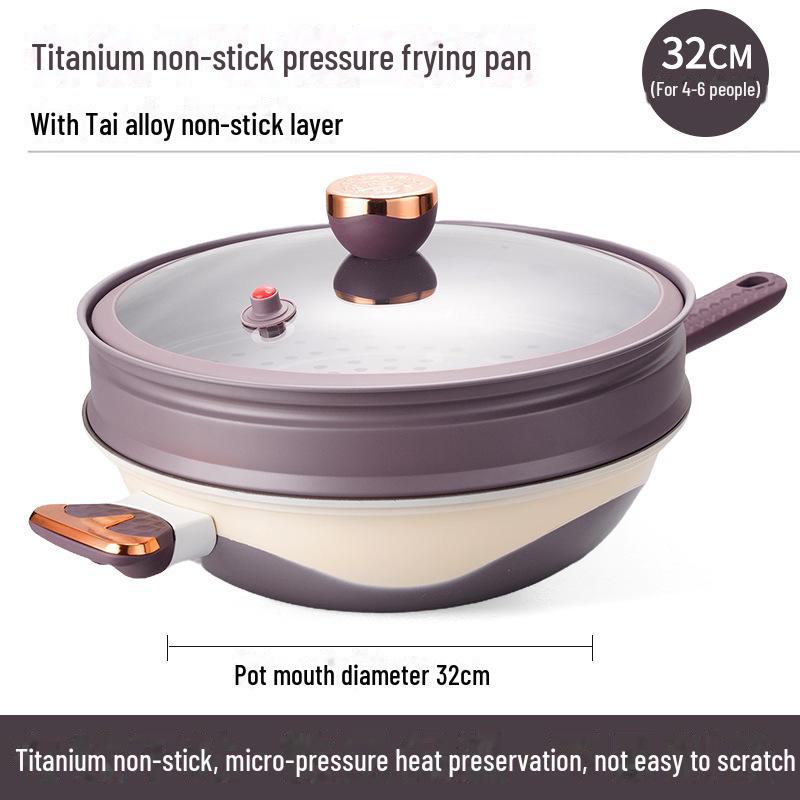 

Сковорода Douyin Dual-Tone Titanium с антипригарным покрытием и низким уровнем дымления — совместима с газовыми и индукционными плитами with handles + lid + steamer; 32cm