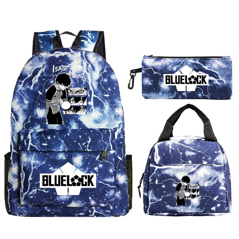 3 Piece School Backpack Set for Students Large Capacity Oxford Cloth Schoolbag with Shoulder Strap and Pencil Case